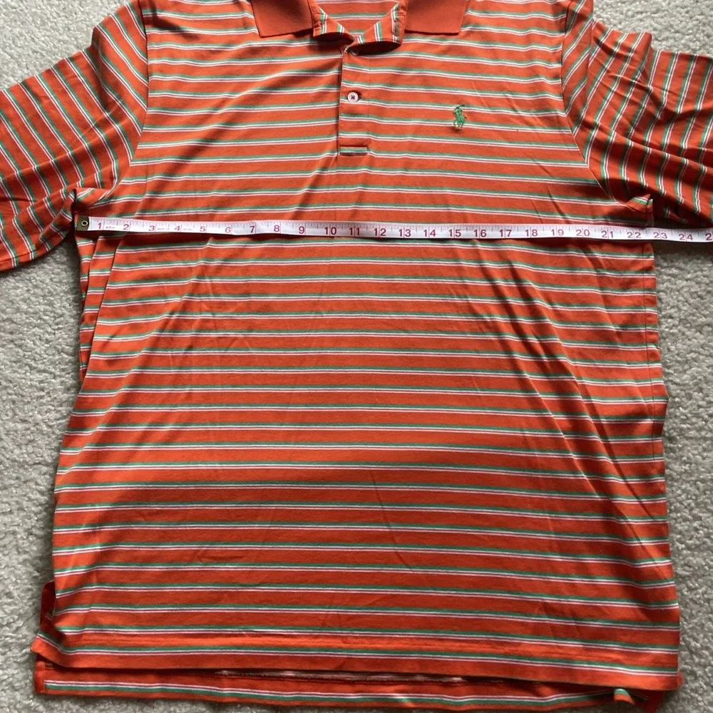 Ralph Lauren Polo Golf Polo Mens Large Orange Green Striped Pima Cotton Preowned